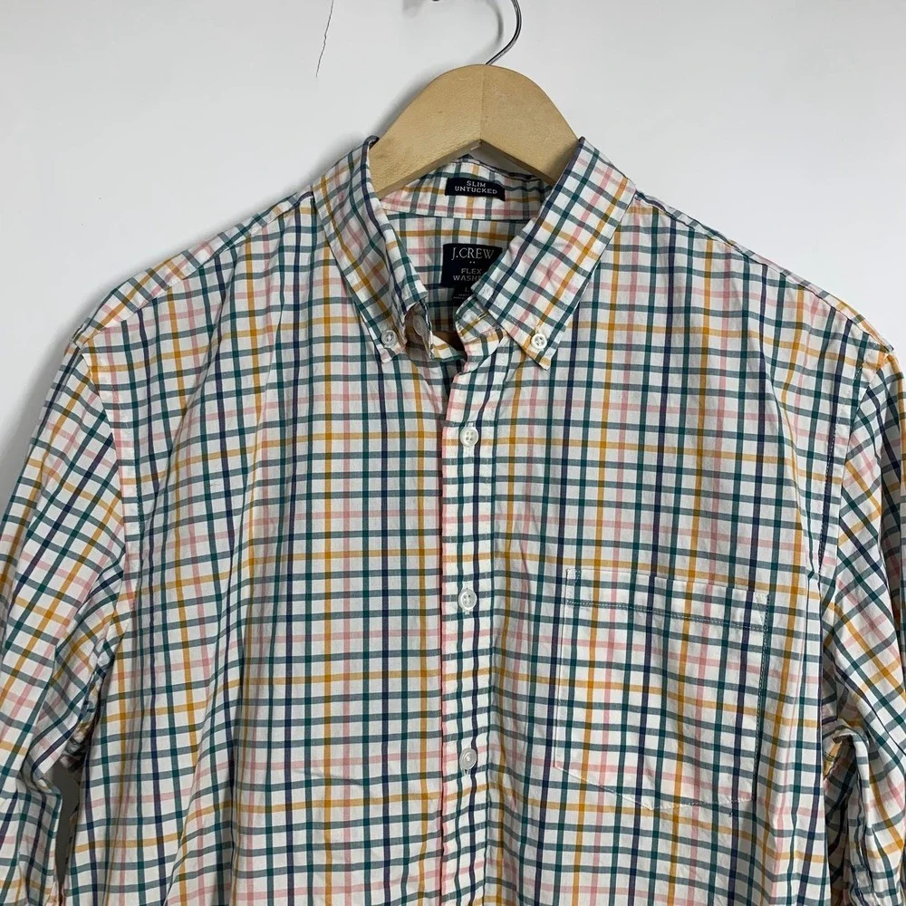 J Crew Slim Fit Long Sleeve Slim Untucked Button Down Shirt Plaid‎ Men Size L